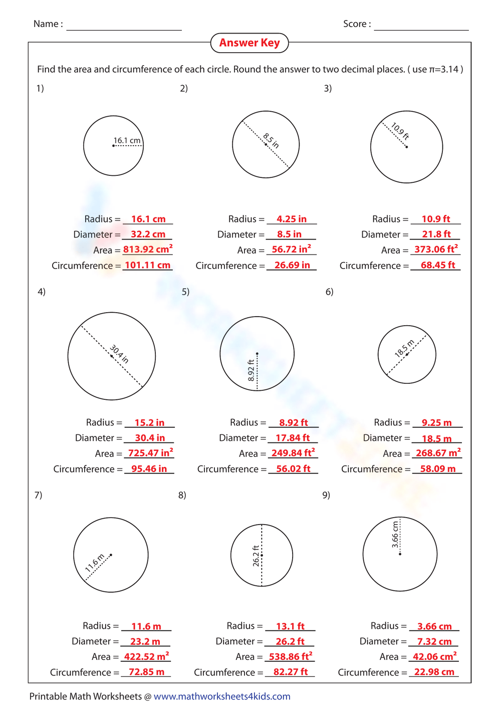 Area And Circumference Worksheet Collection For Teaching Learning Worksheets Library