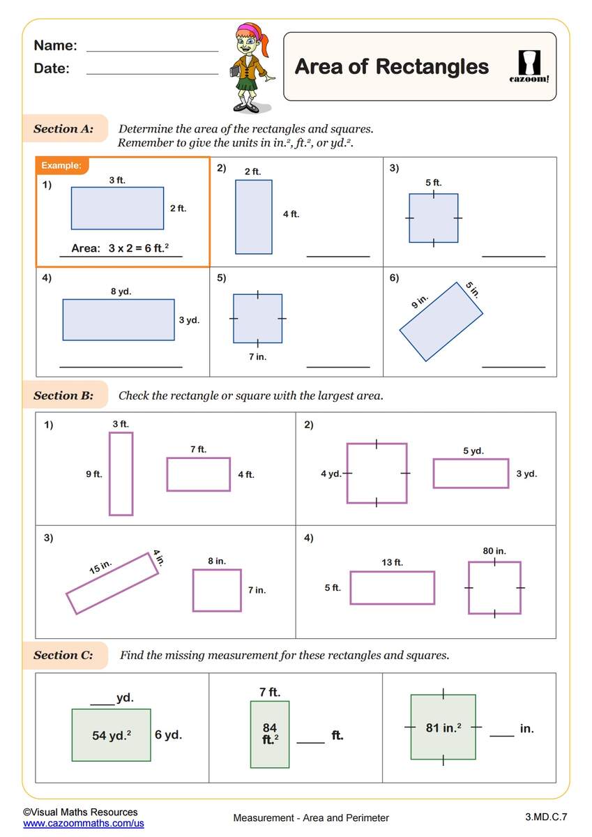 Area Of Rectangles 3rd Grade PDF Measurement Worksheets Cazoom Math