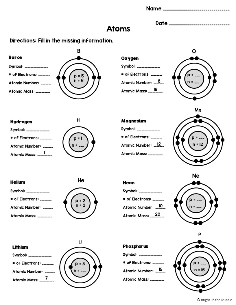 Atom Models Activity Bright In The Middle Atomic Structure Worksheet Paper Trail Design