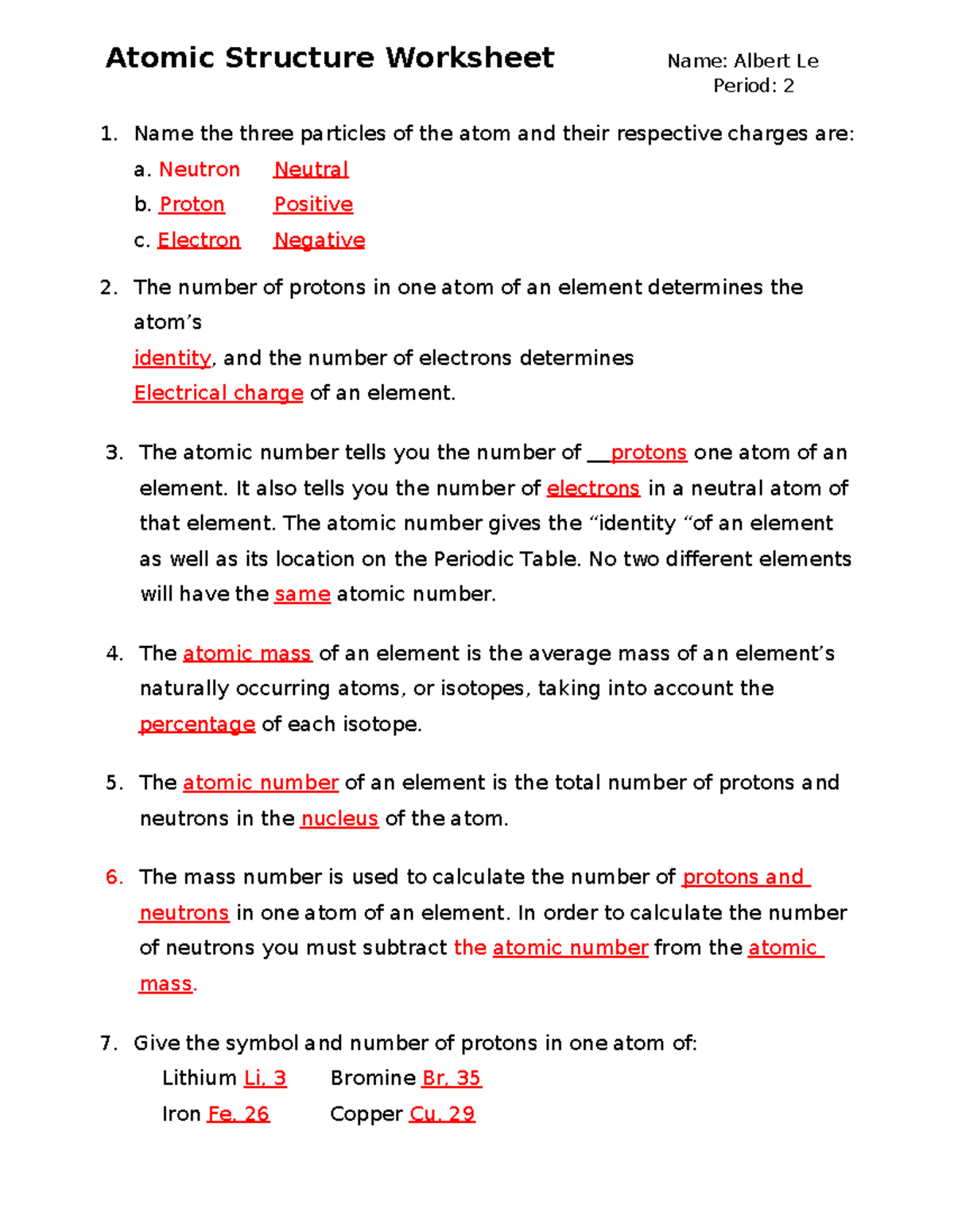 Periodic Table Worksheet With Answer Key Studocu