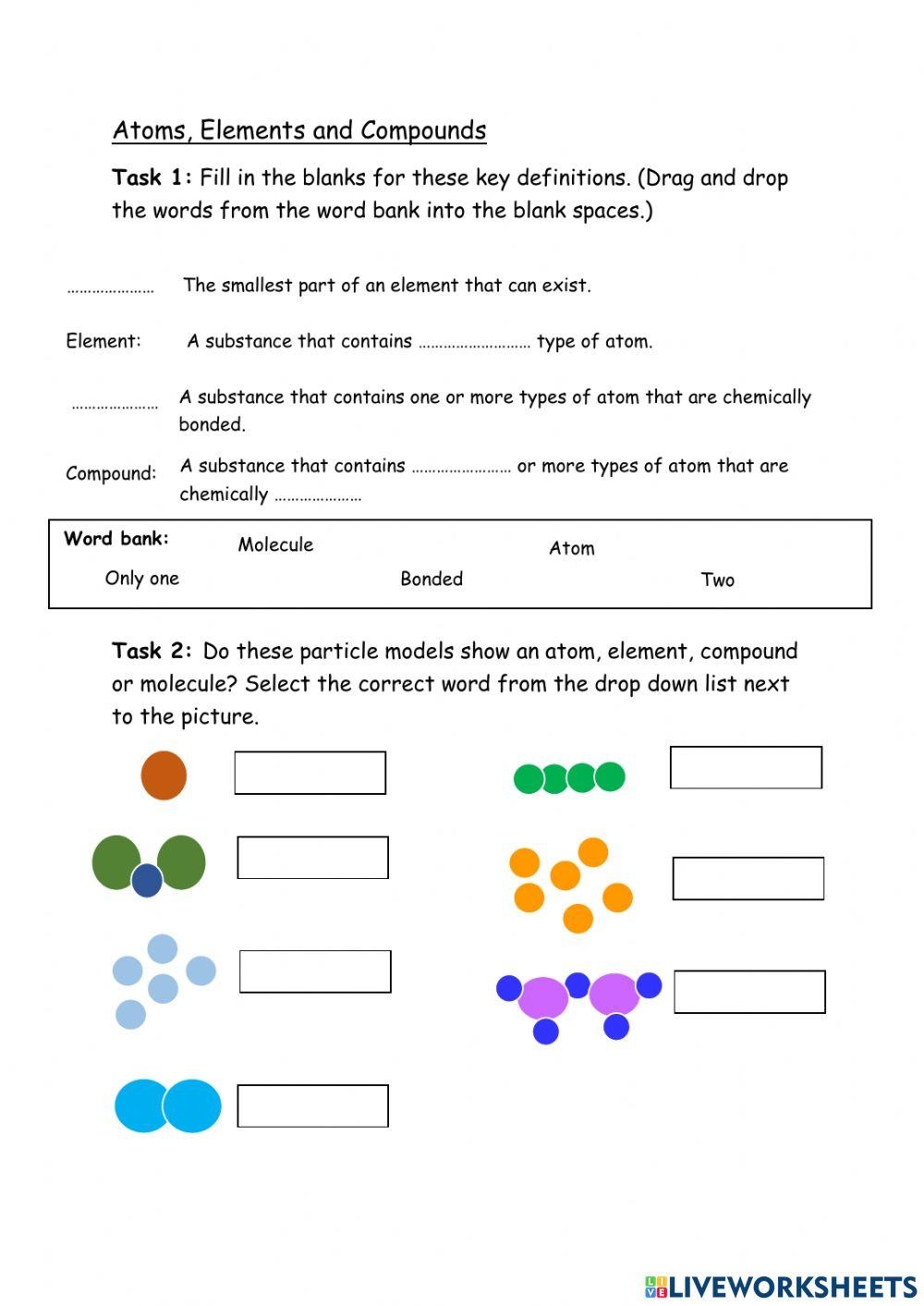 Atoms Molecules Worksheets Free Science Tools