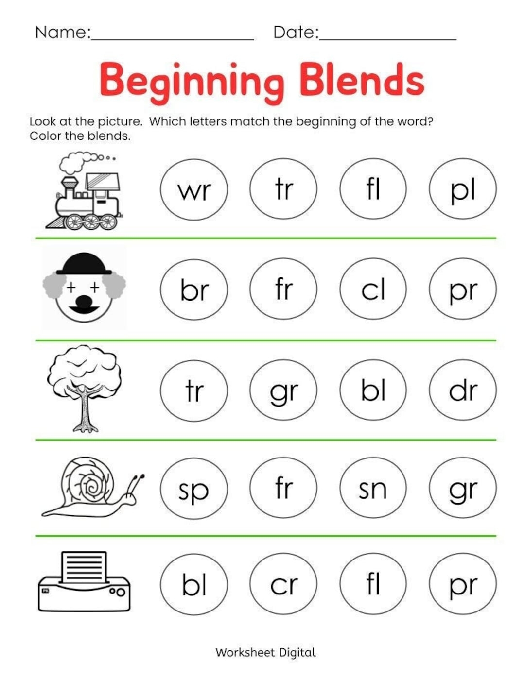 Beginning Blends Worksheets Kindergarten Preschool Printable PDF Etsy Finland
