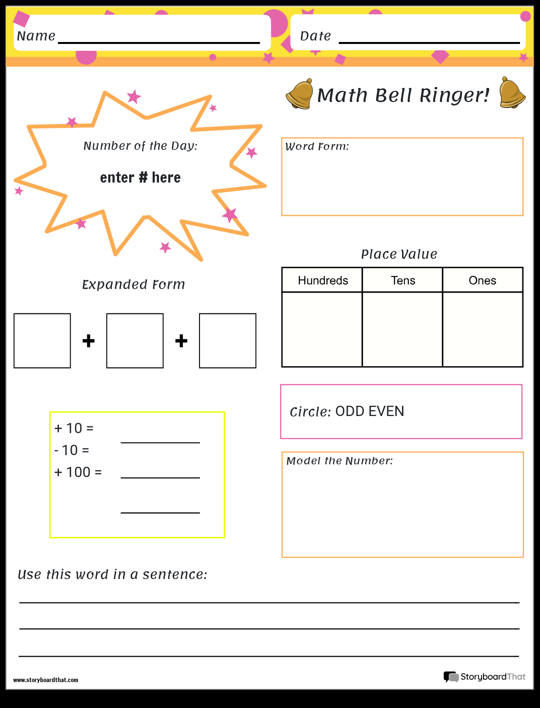 Bell Ringer Worksheets Free Templates From Storyboard That