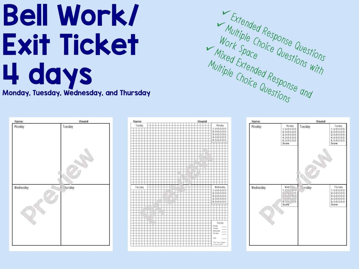 Bell Work Exit Slip Template For MATH Classful