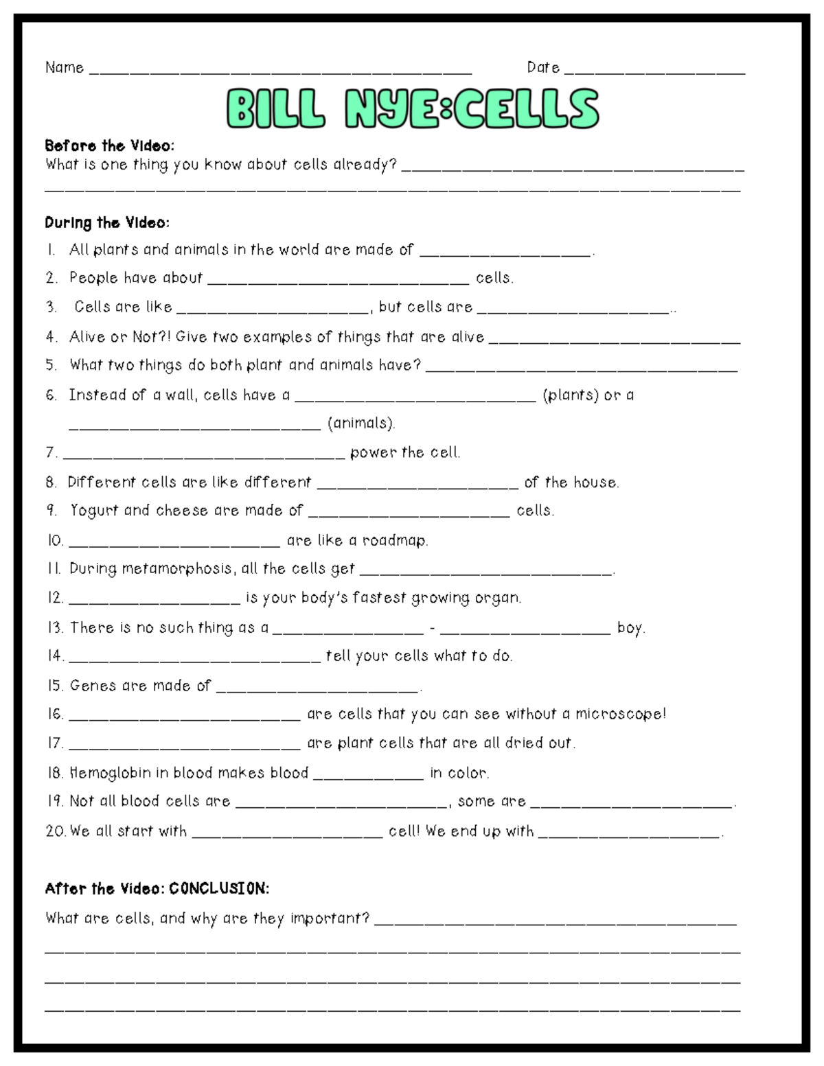 Bill Nye Cells Video Worksheet With Answer Key Science 101 Studocu