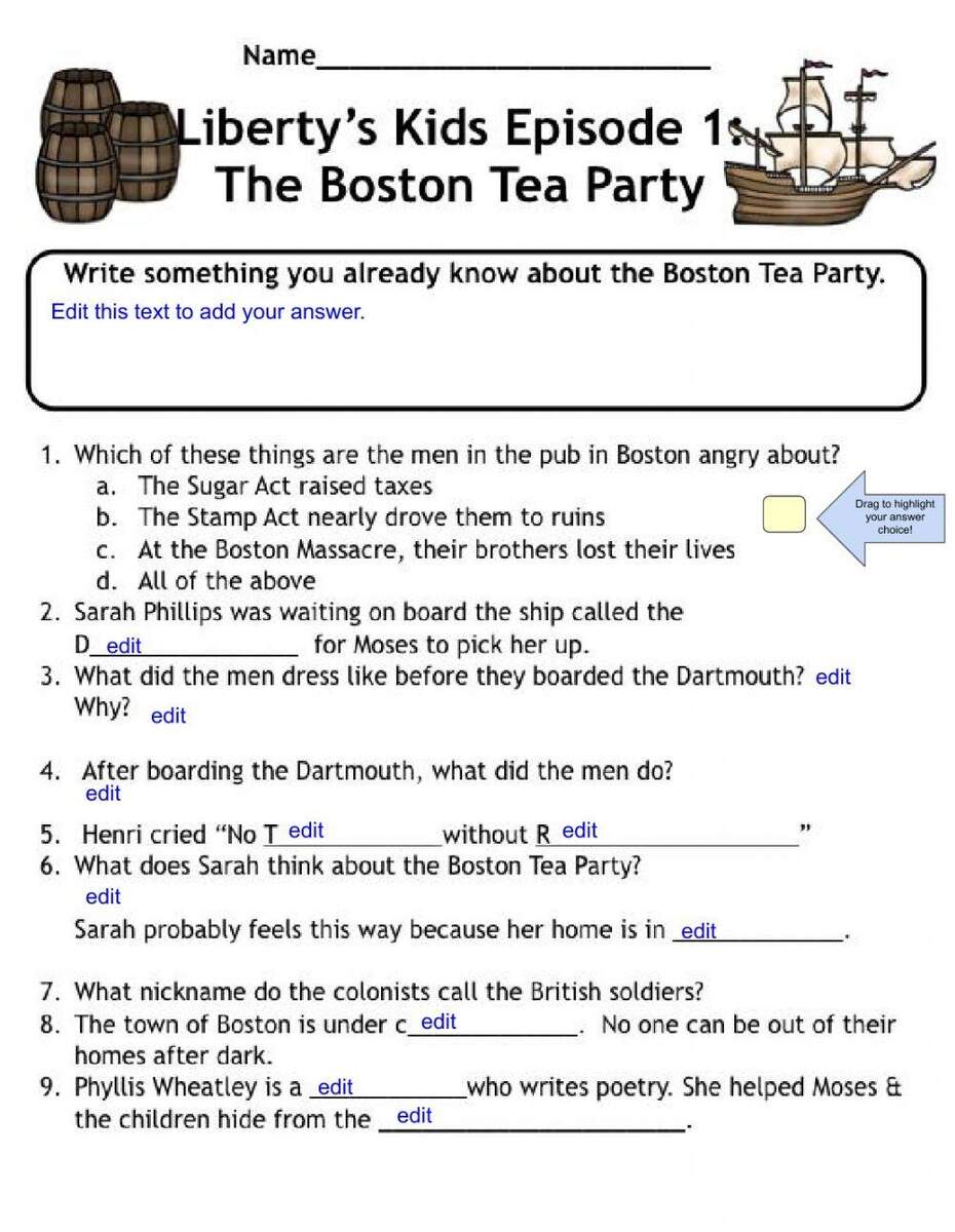 Boston Tea Party Page 1 Online Exercise For Worksheets Library