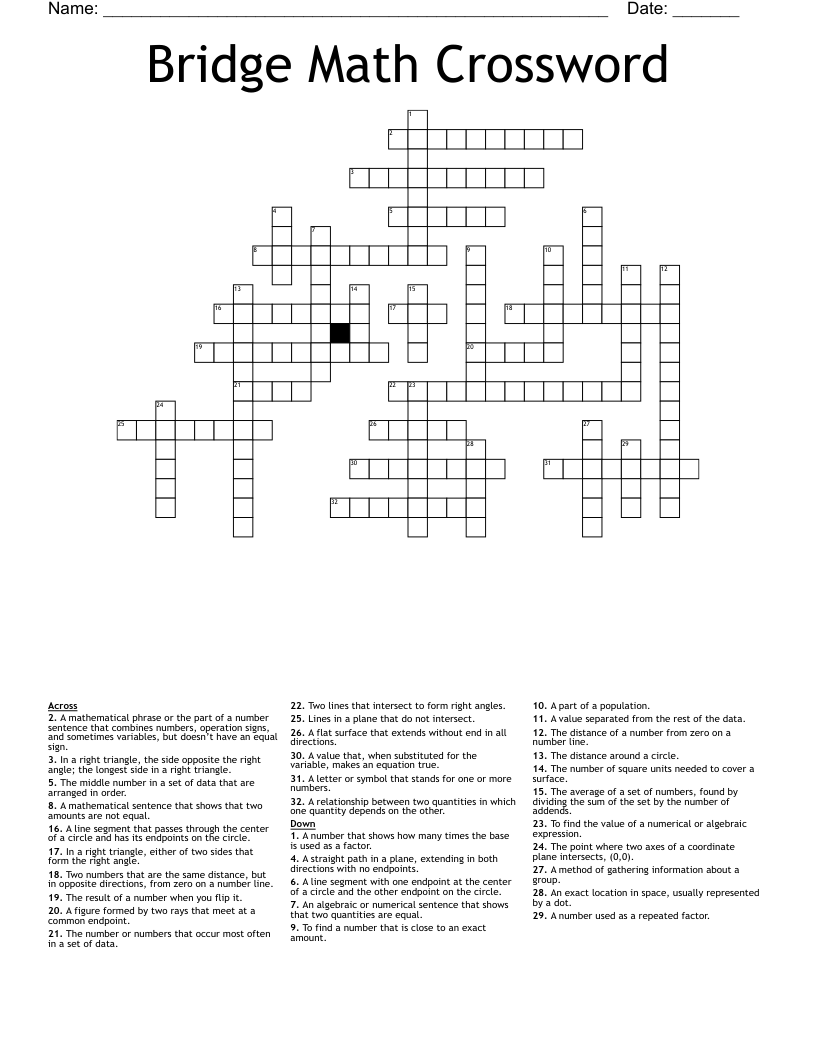 Bridge Math Crossword WordMint Bridge Math Crossword WordMint