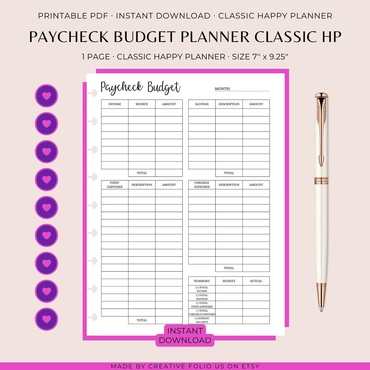 BUDGET PLANNER Classic Happy Planner Classic Happy Planner Printable Happy Planner Printable Financial Planner Paycheck Budget Template Etsy