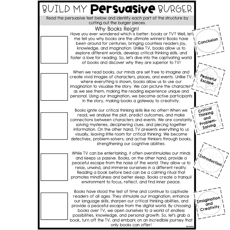 Build My Persuasive Burger Worksheet Top Teacher