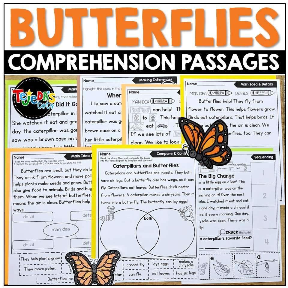Butterfly Comprehension Passages Differentiated Reading Practice Comprehension Tejeda S Tots