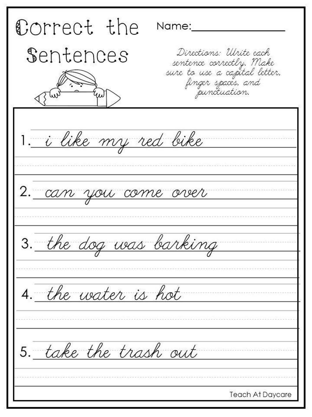 Buy 10 Printable Cursive Correct The Sentences Worksheets 1st 2nd Grade ELA Worksheets Online In India Etsy