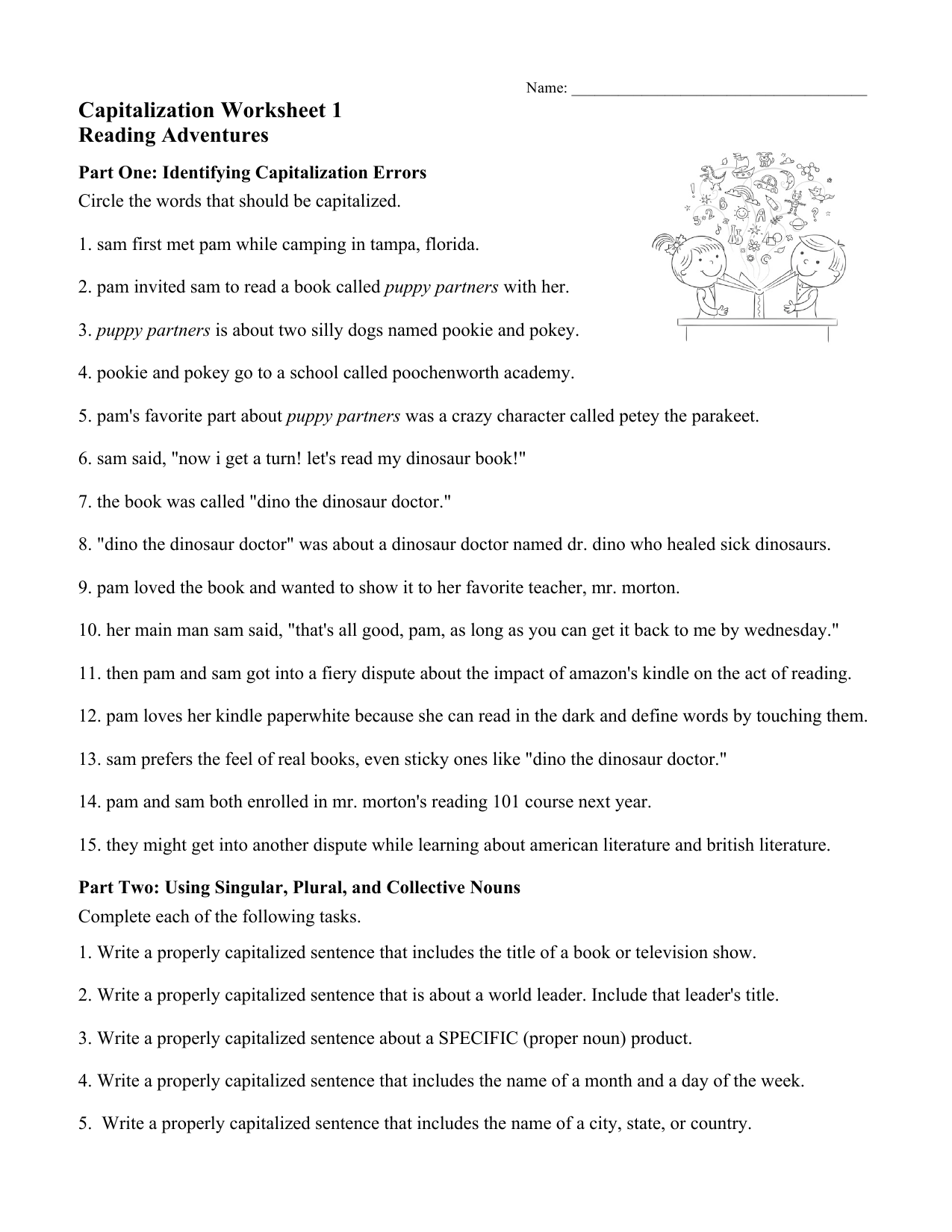 Capitalization Worksheet Reading Adventures