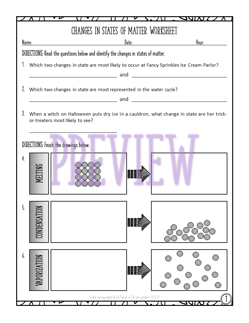 Changes In States Of Matter Worksheet Phase Changes Made By Teachers