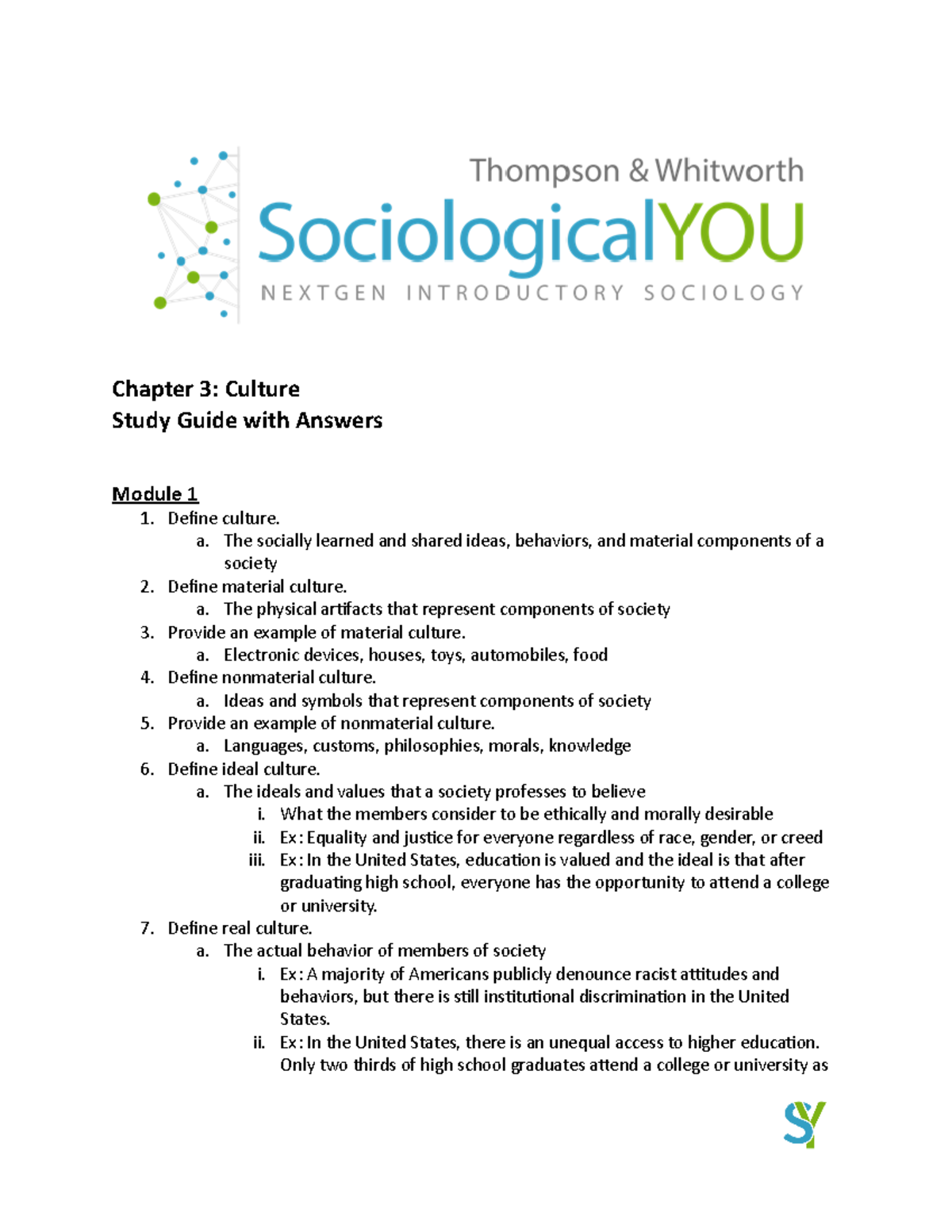 Chapter 3 Study Guide Culture Concepts And Definitions Studocu