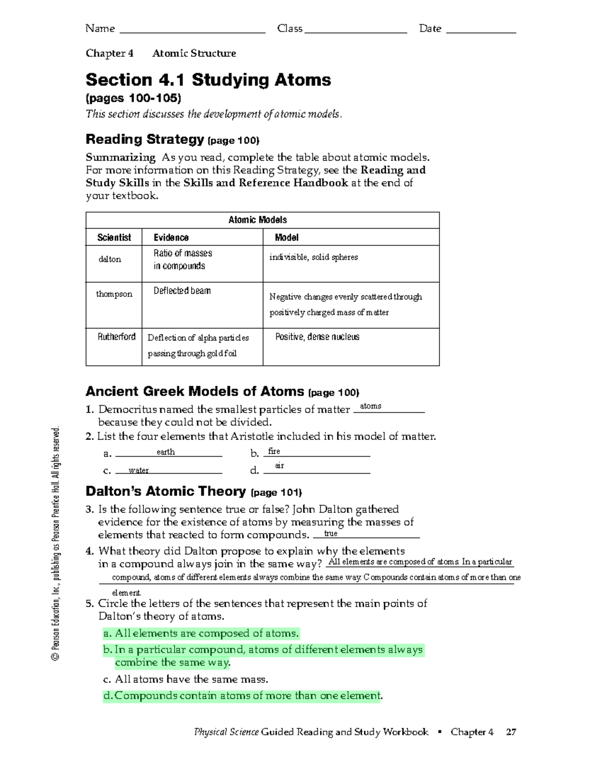 Chapter 4 1 Guided Notes On Atomic Structure Models Studocu