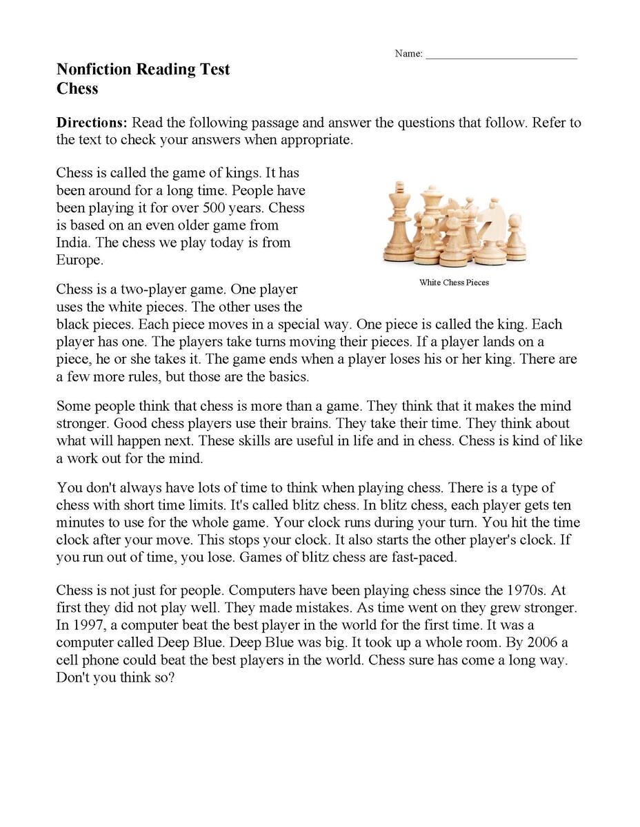 Chess Nonfiction Reading Activity