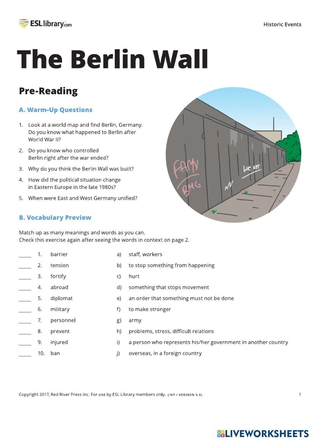 Cold War Berlin Wall Reading Questions Map And Teacher Key Worksheets Library