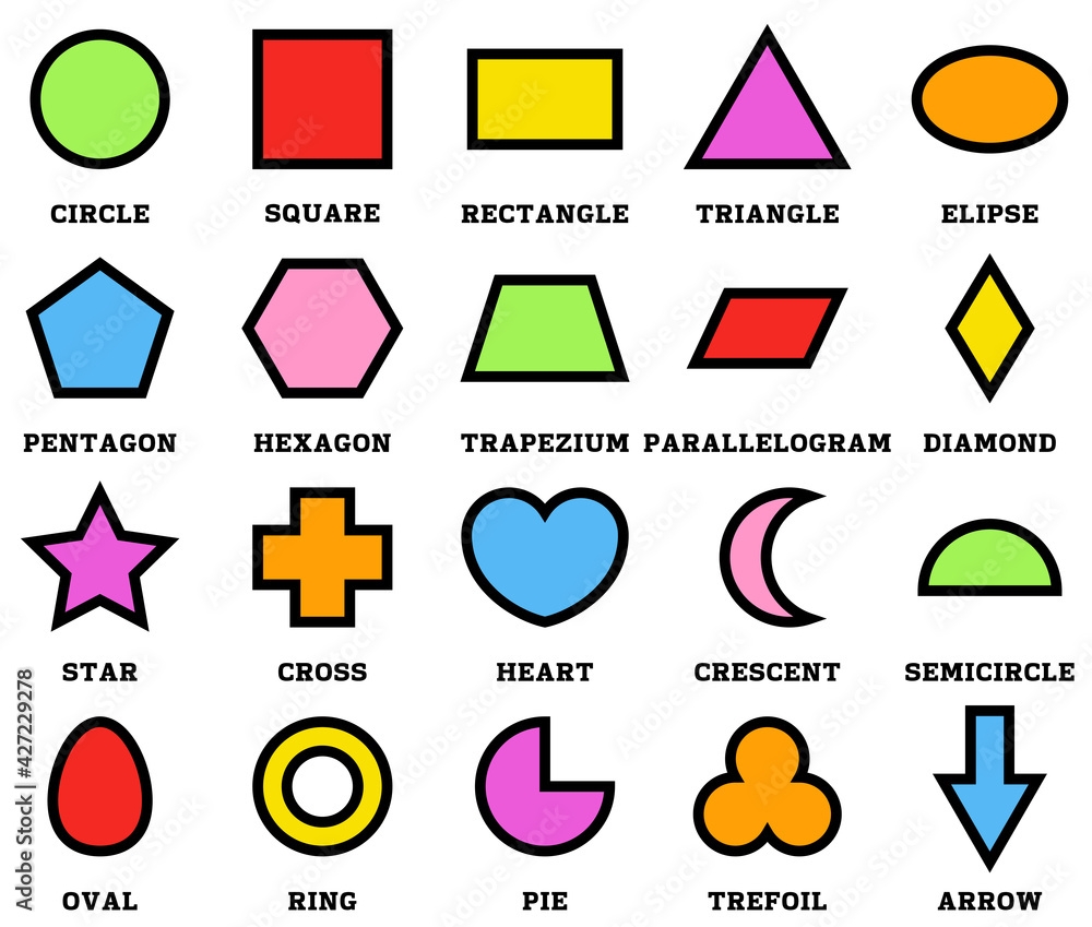 Colorful Geometric Shapes With Their Name Clip Art Collection Isolated On White Background For Preschool Kids Stock Vector Adobe Stock