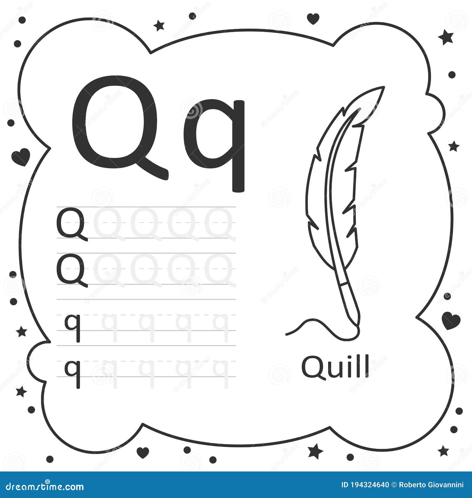Coloring Alphabet Tracing Letters Quill Stock Vector Illustration Of Letter Homework 194324640