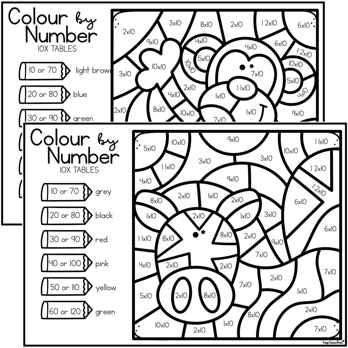 Colour By Number Multiply By 10 Top Teacher
