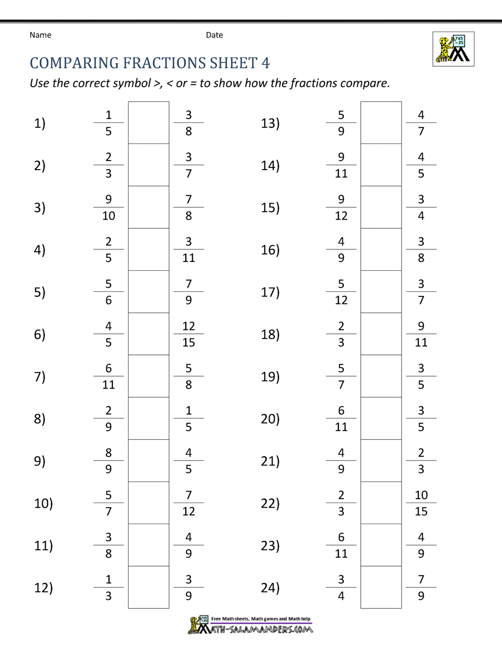 Fractions Worksheets Grade 4 Grade1to6