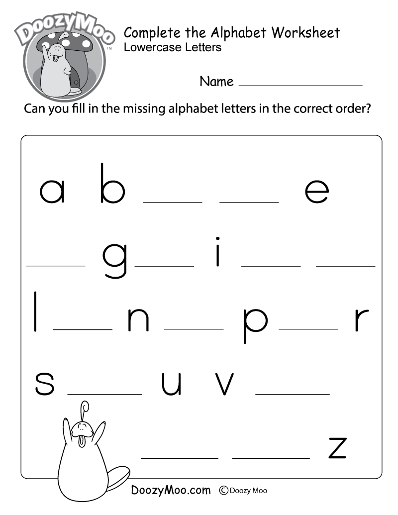 Complete The Alphabet Worksheet Free Printable Doozy Moo Letter A Preschool Printables Preschool Mom