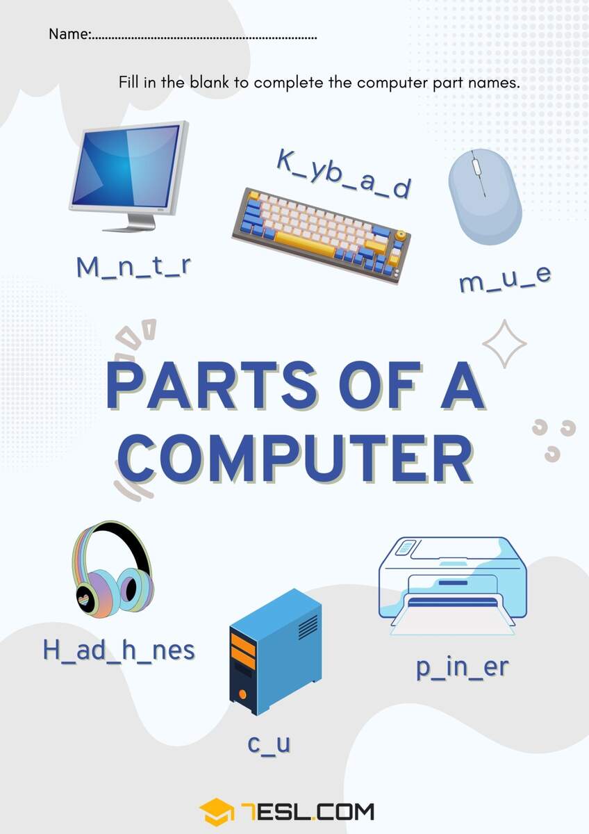 Computer Parts Worksheets For ESL Learners 7ESL