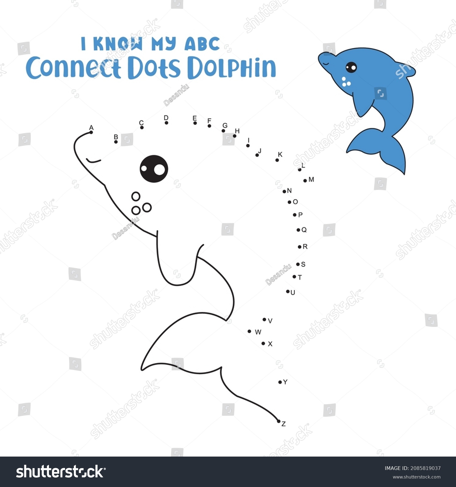 Connect Dots Draw Cute Cartoon Dolphin Stock Vector Royalty Free 2085819037 Shutterstock