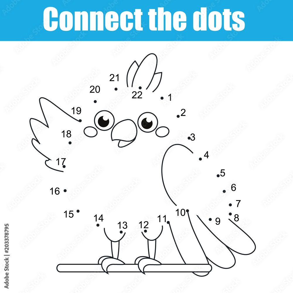 Connect The Dots Children Educational Drawing Game Dot To Dot By Numbers Game For Kids Printable Worksheet Activity For Toddlers With Cartoon Parrot Stock Vector Adobe Stock