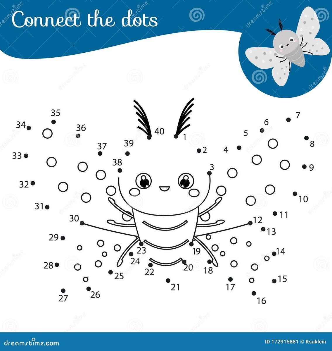 Connect The Dots Dot To Dot By Numbers Activity For Kids And Toddlers Children Educational Game Cartoon Moth Stock Vector Illustration Of Blank Draw 172915881