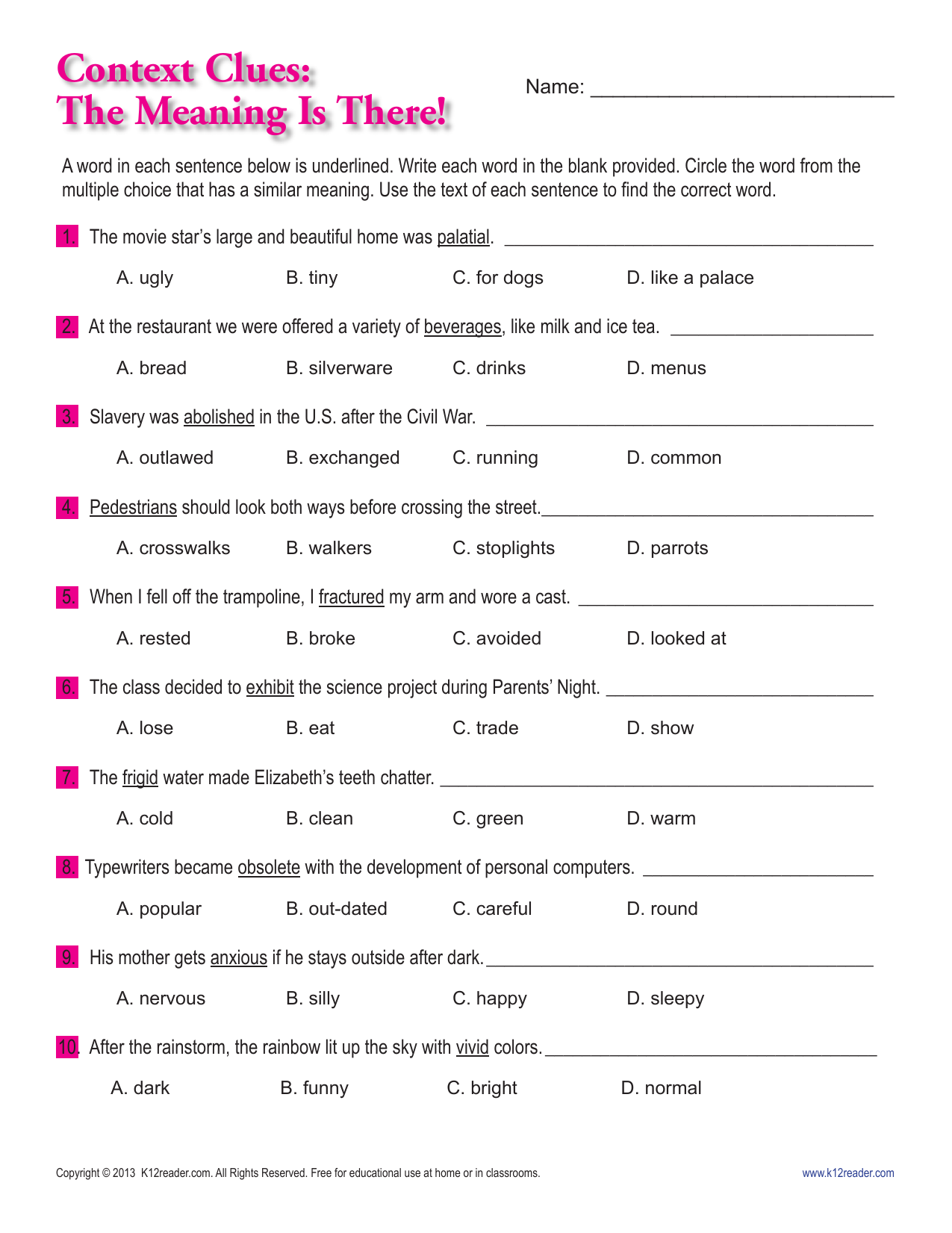 Context Clues Worksheet Vocabulary Reading Comprehension Context Clues Worksheet Vocabulary Reading Comprehension