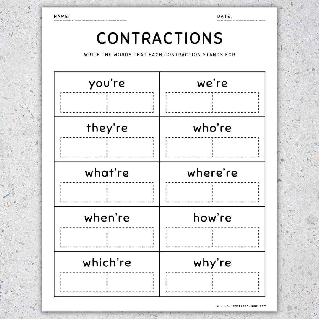 Contractions Worksheets And Activities Grammar Practice Review Pages Made By Teachers Contractions Worksheet Second Grade Teaching Blog