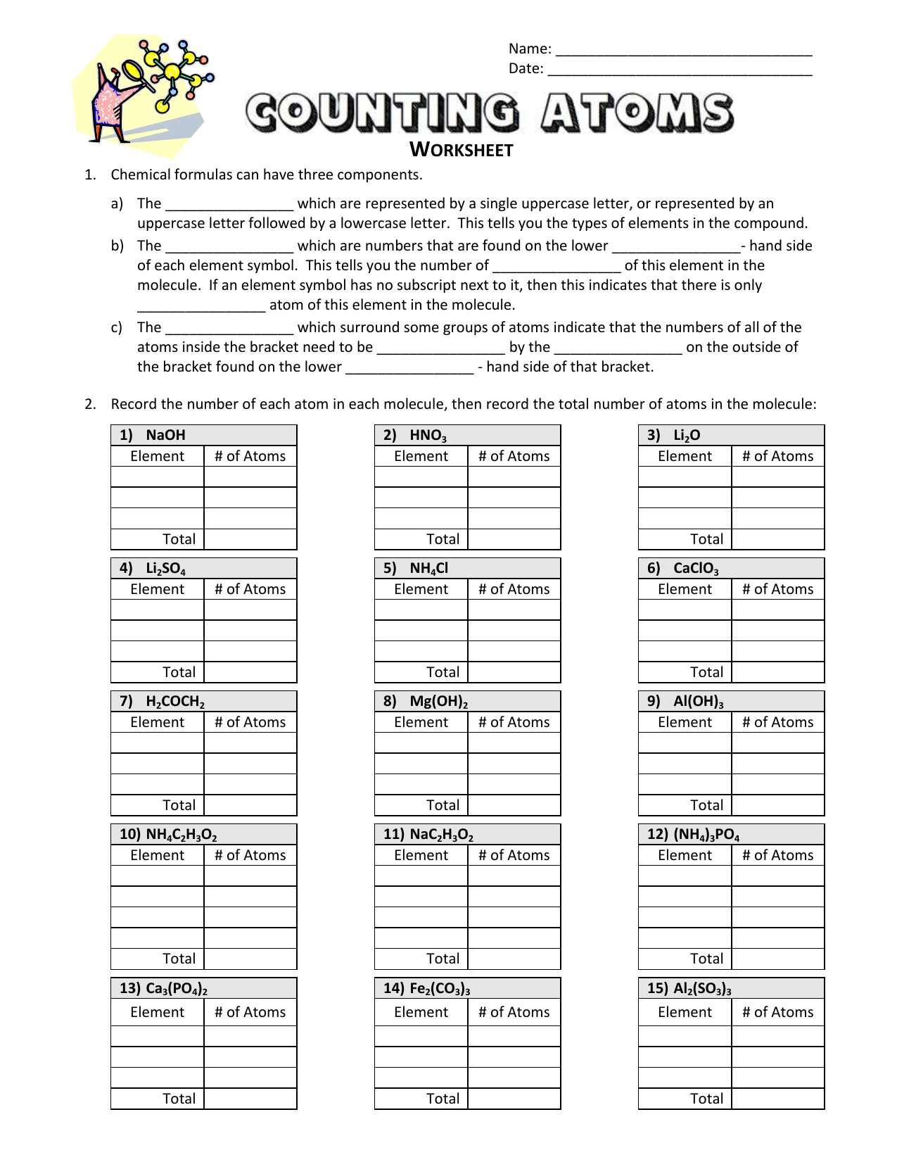Counting Atoms Worksheet Chemistry Practice 50 Free Printable Counting Atoms Worksheet To Download In PDF