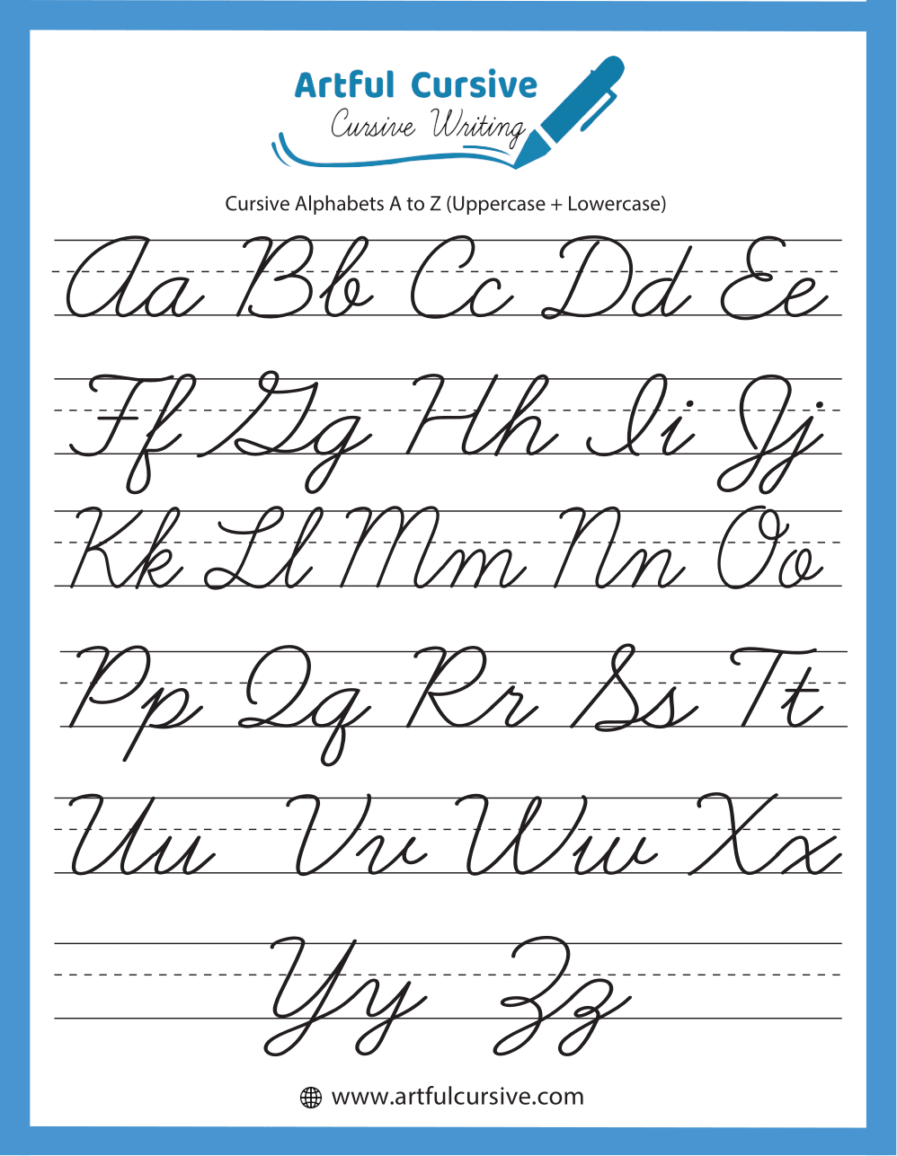 Cursive Alphabet A To Z Worksheets Uppercase Lowercase