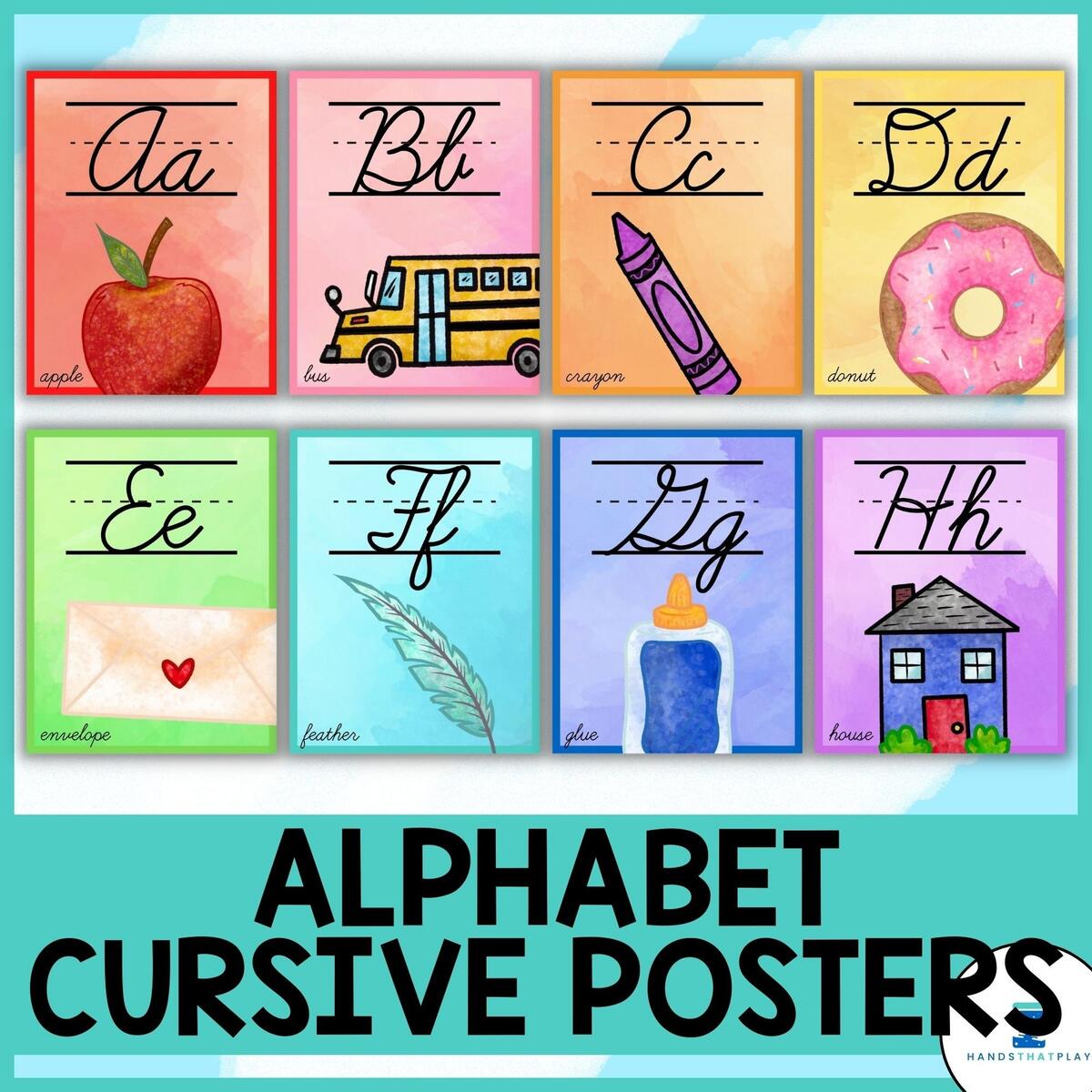Cursive Alphabet Posters Rainbow Watercolor Classroom Decor Etsy Cursive Alphabet Posters Rainbow Watercolor Classroom Decor Etsy