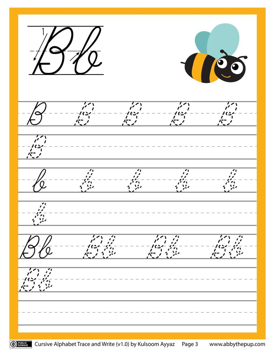 Cursive Alphabet Trace And Write Letter B Free Printable Worksheets