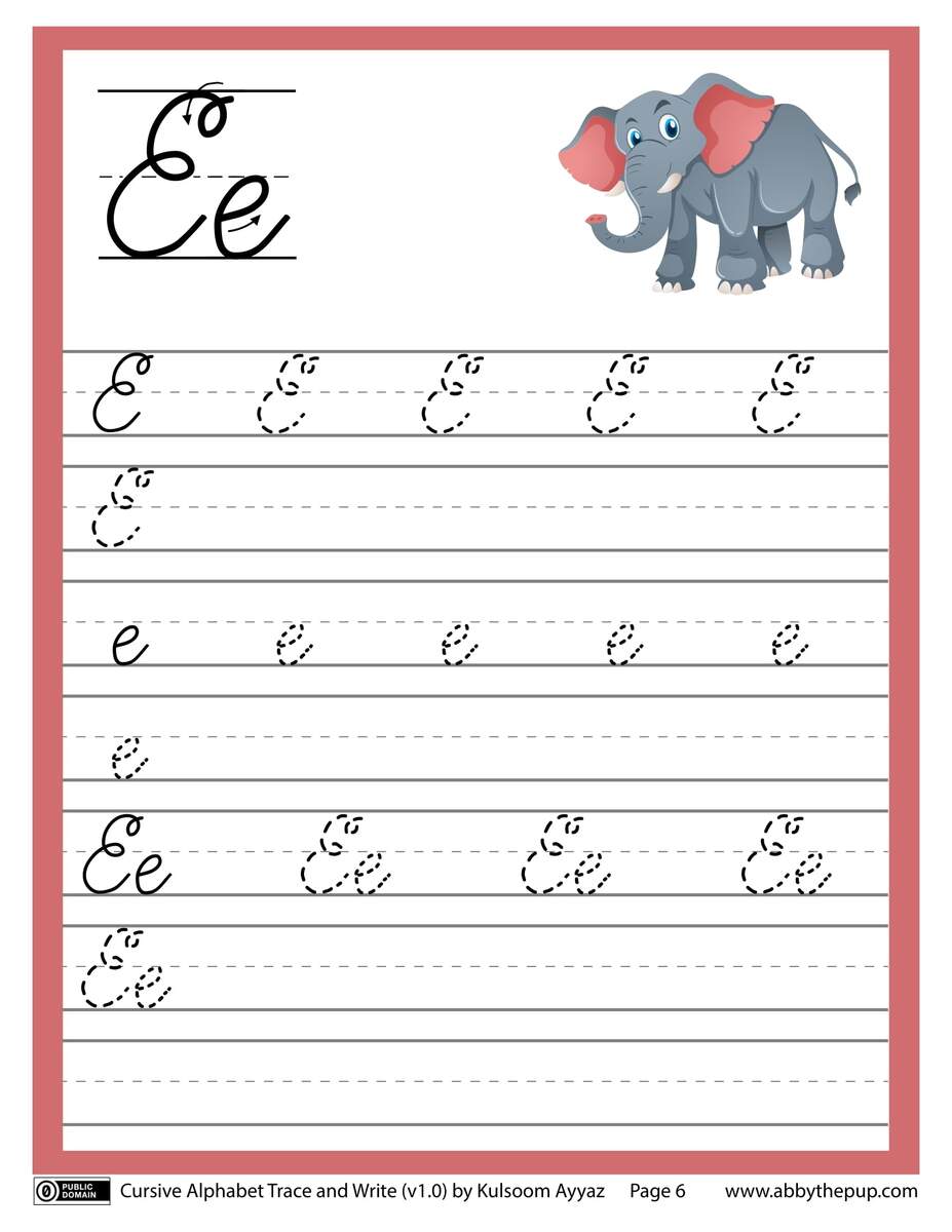 Cursive Alphabet Trace And Write Letter E Free Printable Worksheets
