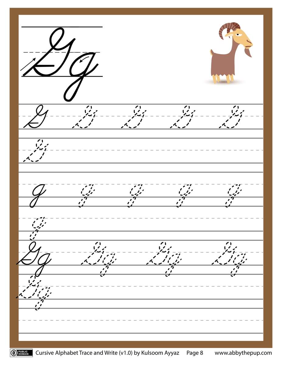 Free Printable Cursive Alphabet Practice Sheets Lowercase G