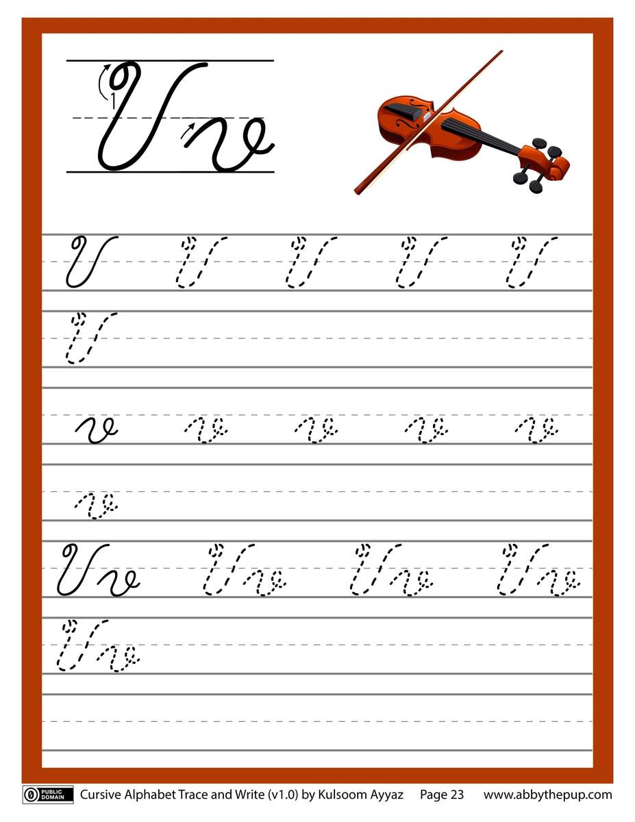 Cursive Alphabet Trace And Write Letter V Free Printable Worksheets