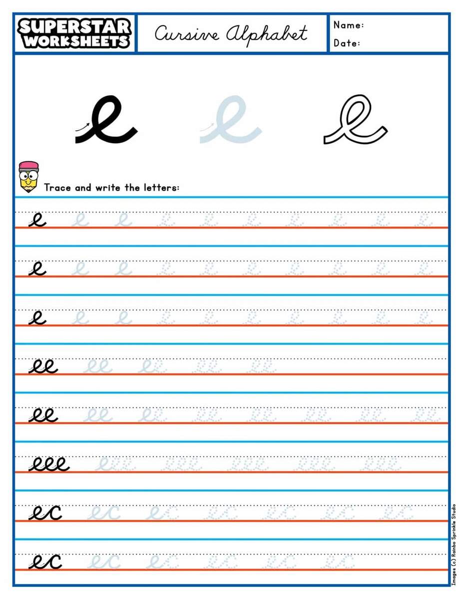 Cursive E Superstar Worksheets