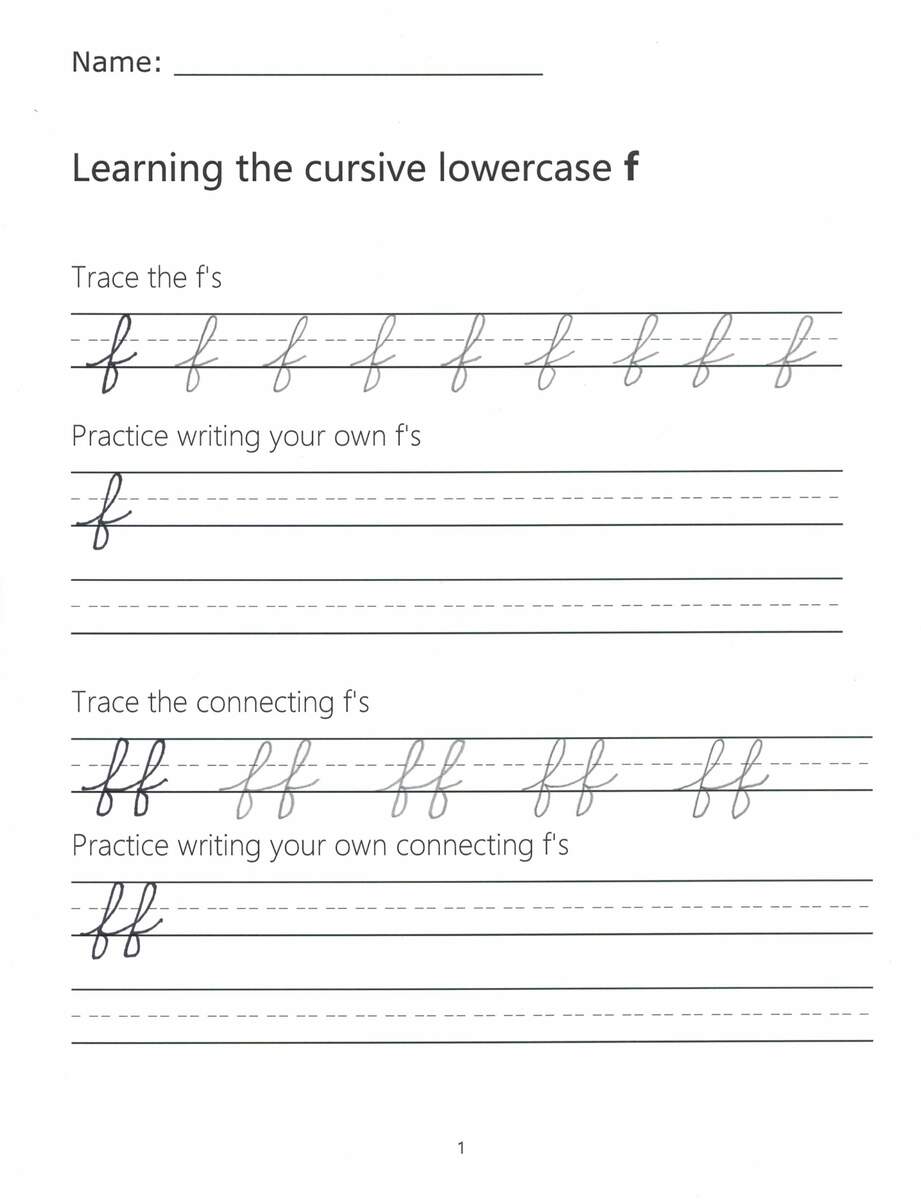 Cursive F How To Write A Lowercase F In Cursive Free Printable Cursive Alphabet Practice Sheets Lowercase F