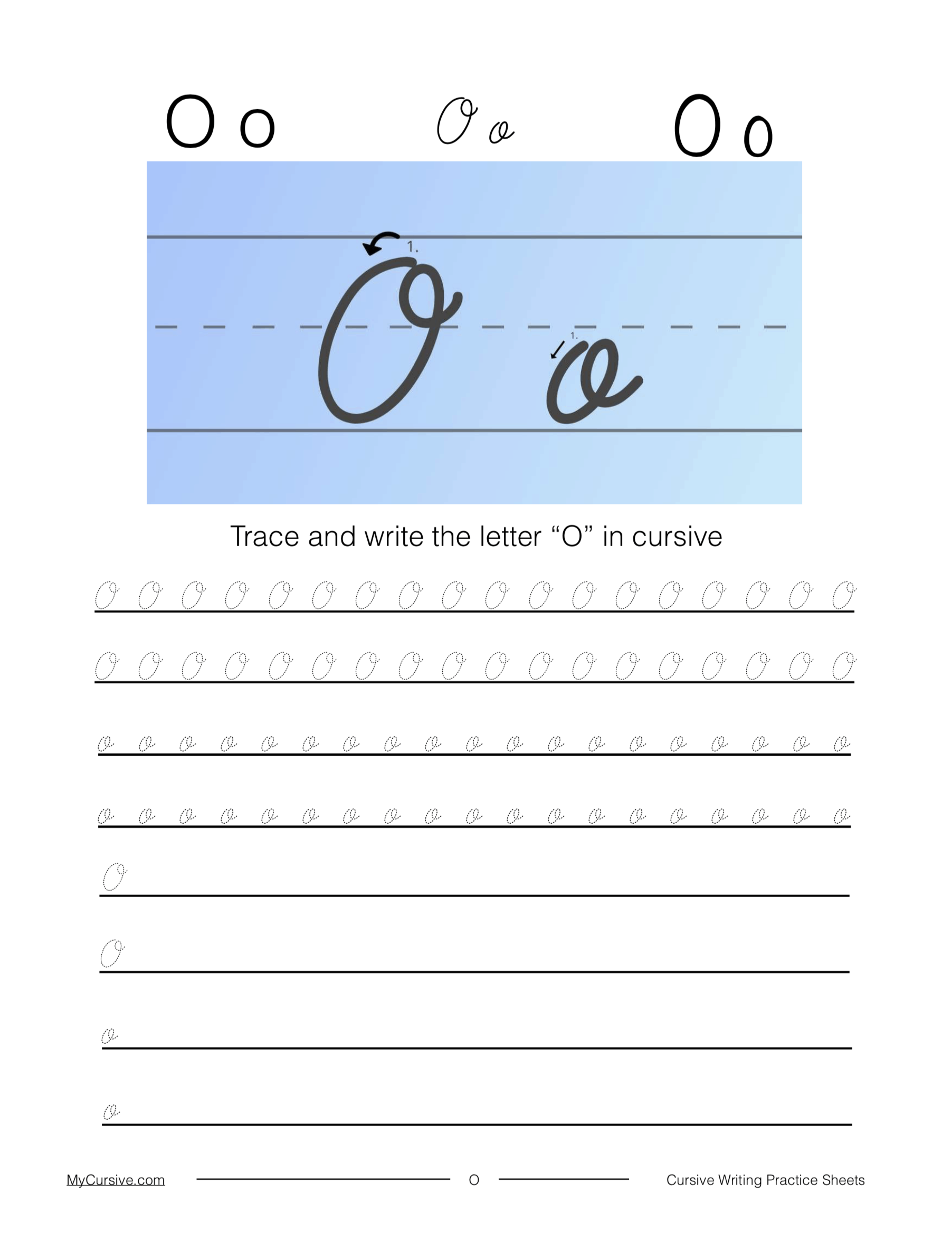 Cursive O Full Tutorial And Worksheet