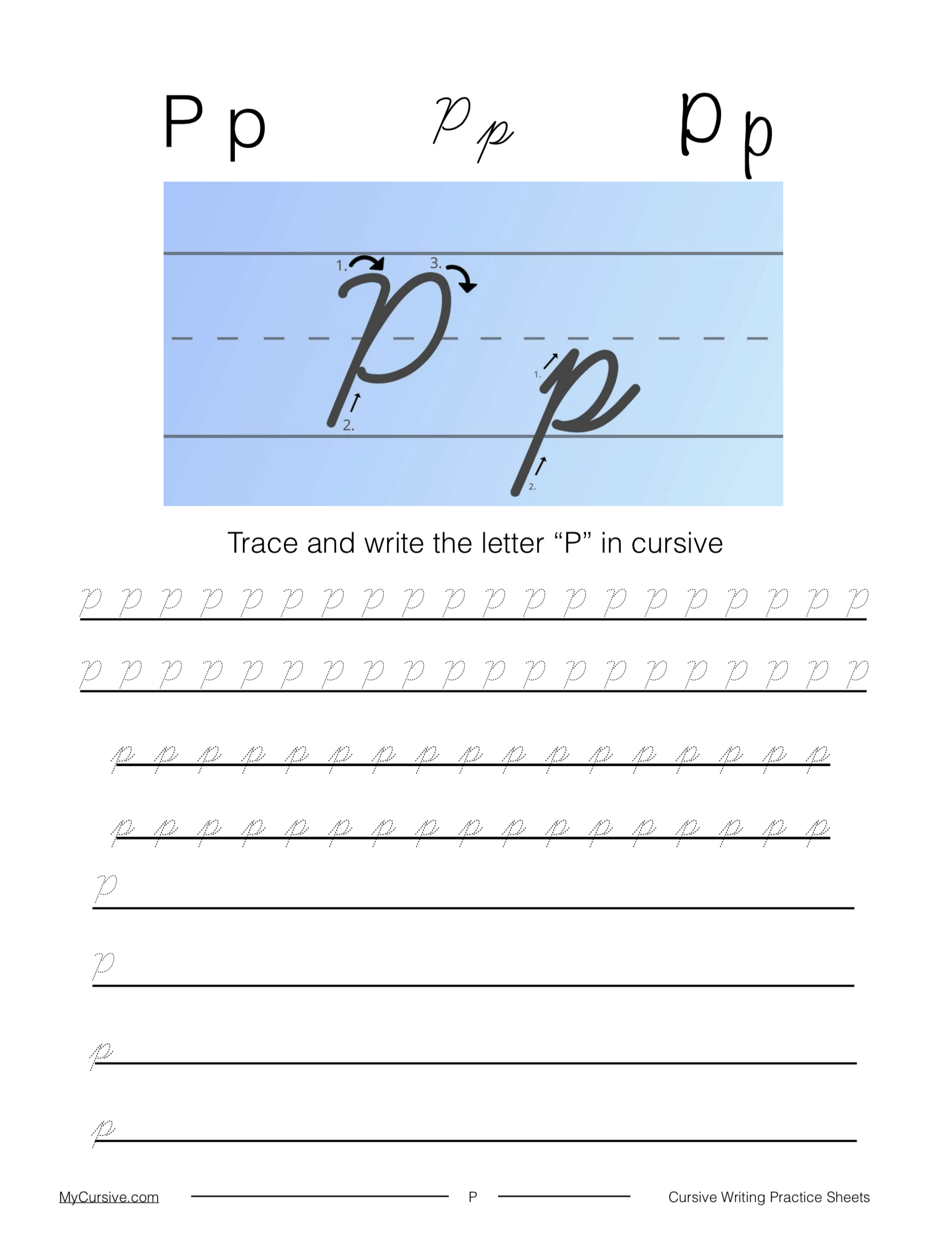 Cursive P Full Tutorial And Worksheet