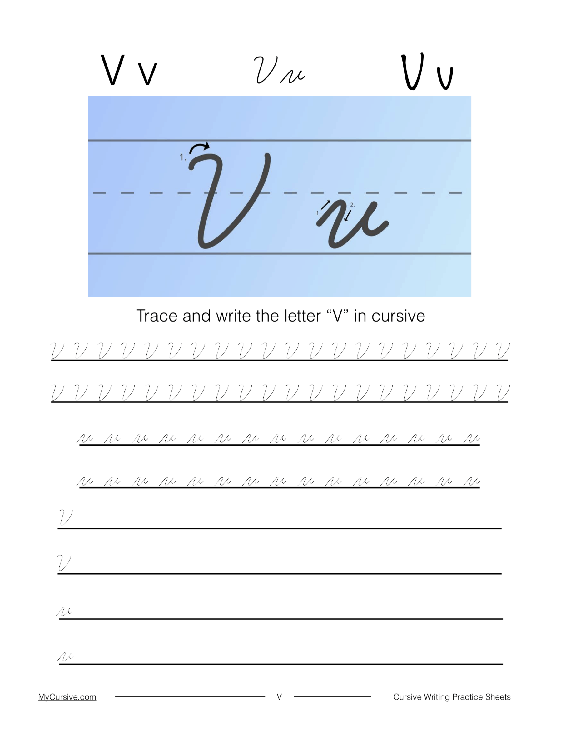 Cursive V Full Tutorial And Worksheet Cursive V Superstar Worksheets