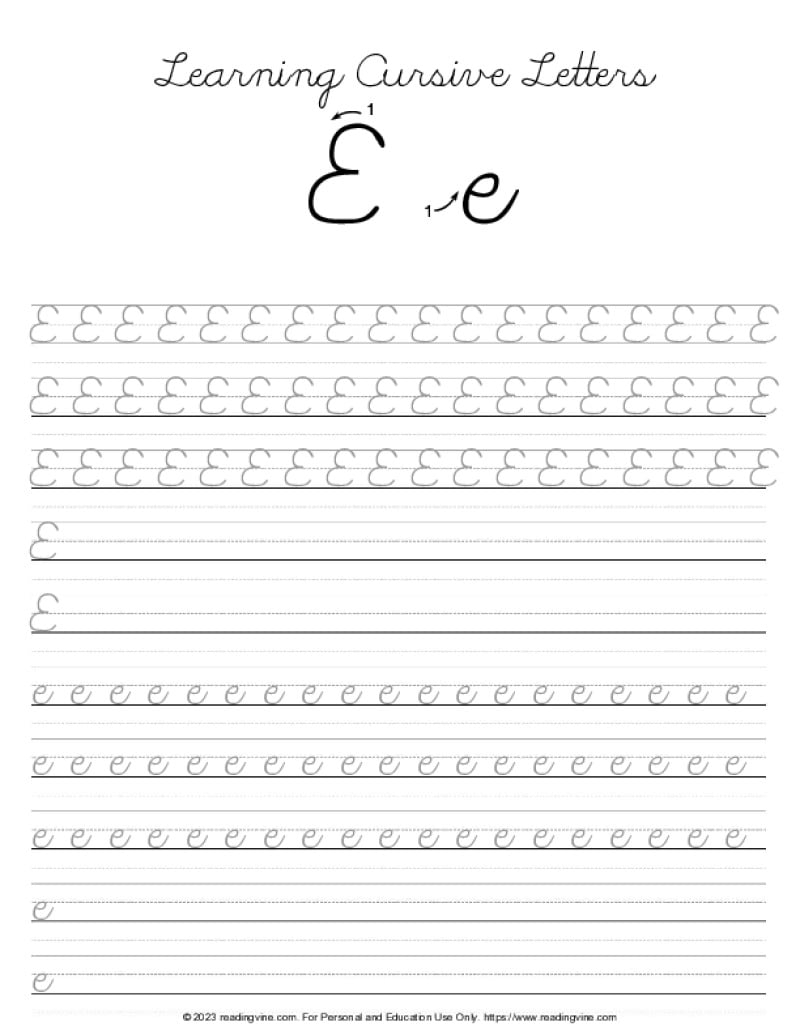 Cursive Writing Letter E ReadingVine