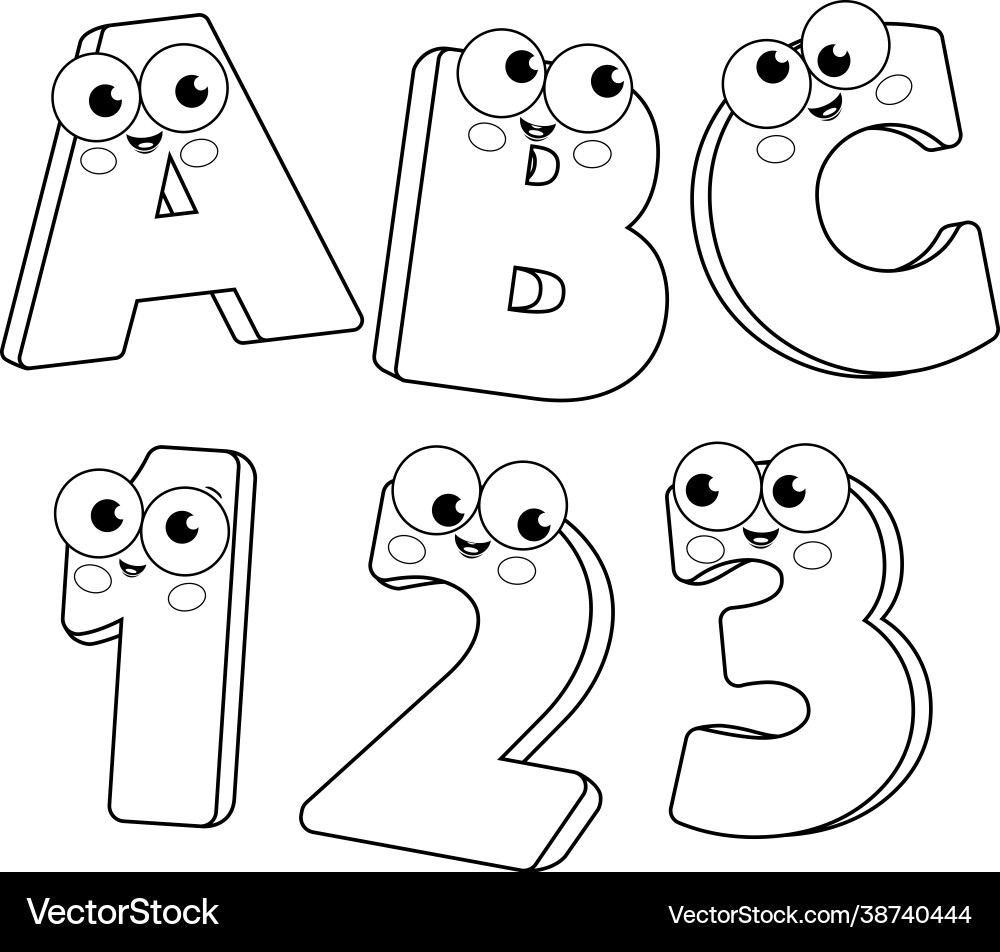 Cute Alphabet And Number Coloring Page Royalty Free Vector VectorStock Fun And Easy To Print ABC Coloring Pages For Preschoolers Kindergartners Tulamama