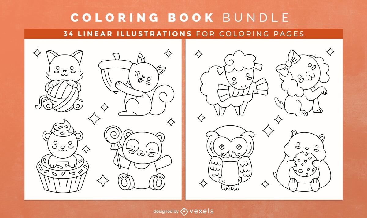 Cute Animals Coloring Book Design Pages Vector Download
