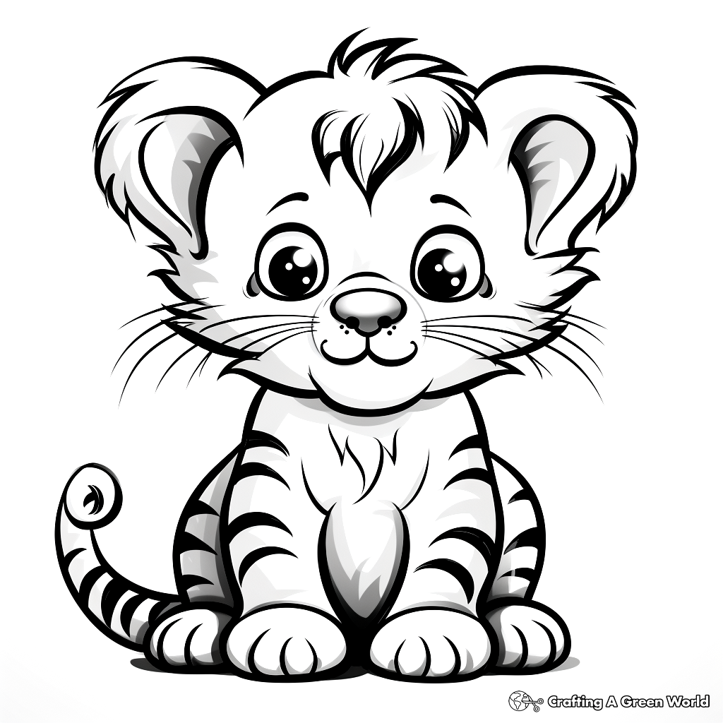Young Tiger Playing With A Butterfly Tiger Coloring Pages