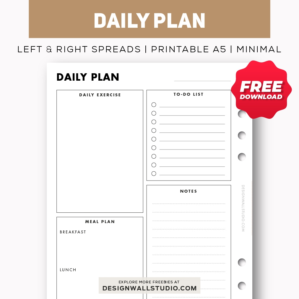 Daily Plan Printable Insert A5 Free PDF Download Two Page Layout 2 Versions Daily Plan Printable Insert A5 Free PDF Download Two Page Layout 2 Versions