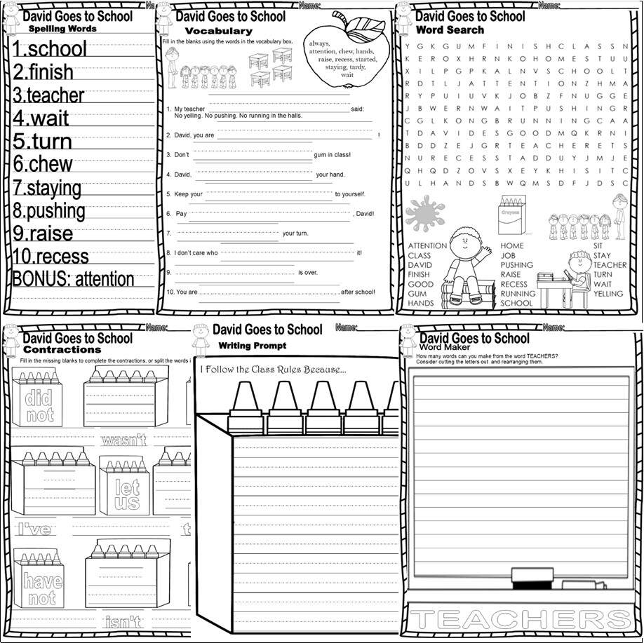 David Goes To School Back To Read Aloud Book Companion Reading Comprehension Worksheets Classful David Goes To School Back To Read Aloud Book Companion Reading Comprehension Worksheets Classful